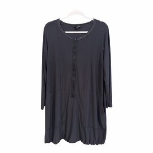 SUN KIM Comfy USA London Tunic Dress Zip Gray Black Bubble Hem Large Lagenlook